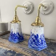Set of two blue Art Deco wall lamps