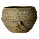 Ancient bronze ethnic pot, handcrafted in India.