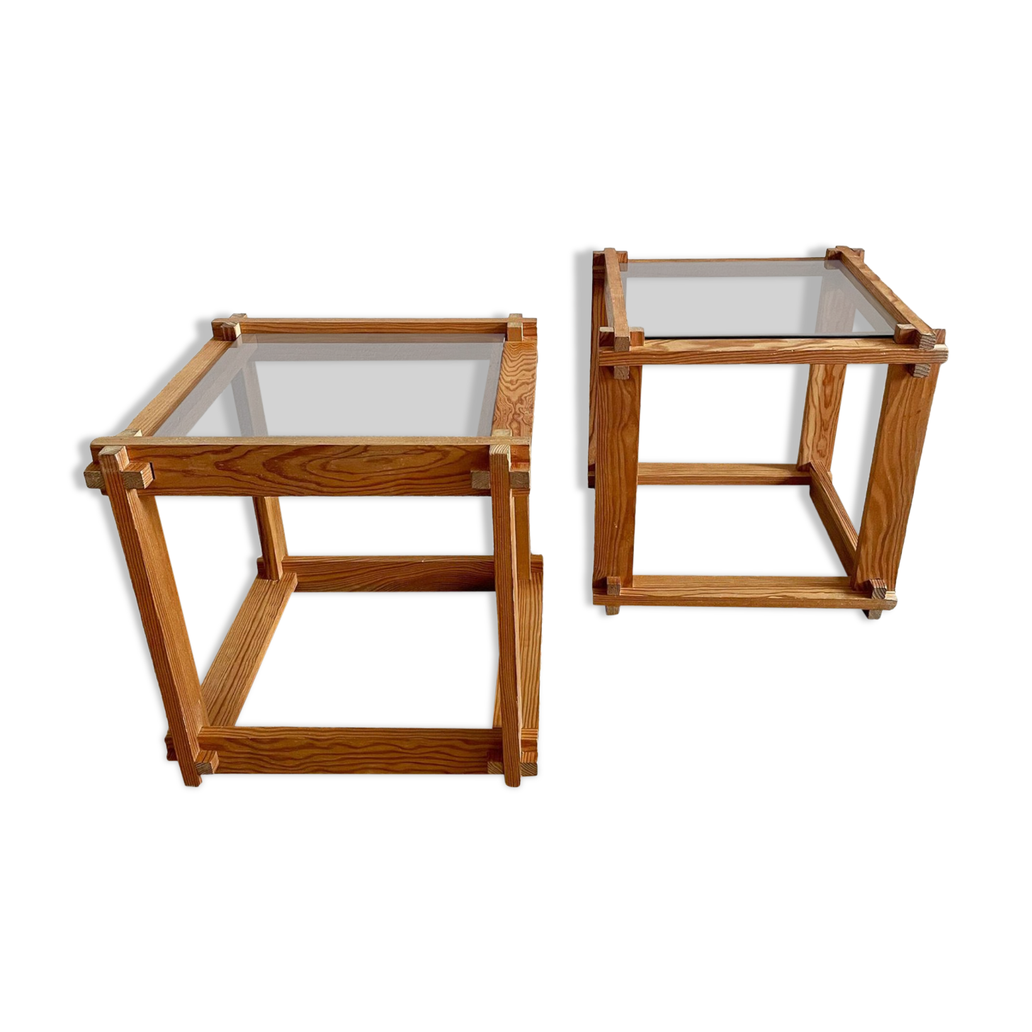 Pair of pine and glass side tables