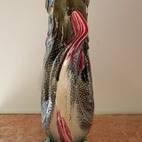Vase or pitcher in dabbling shaped on Onnaing's earthenware fish. Art Nouveau period. Perfect condition