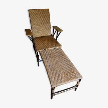 Chaise longue en rotin tréssé 1920-30