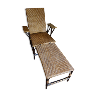 Chaise longue en rotin tréssé 1920-30