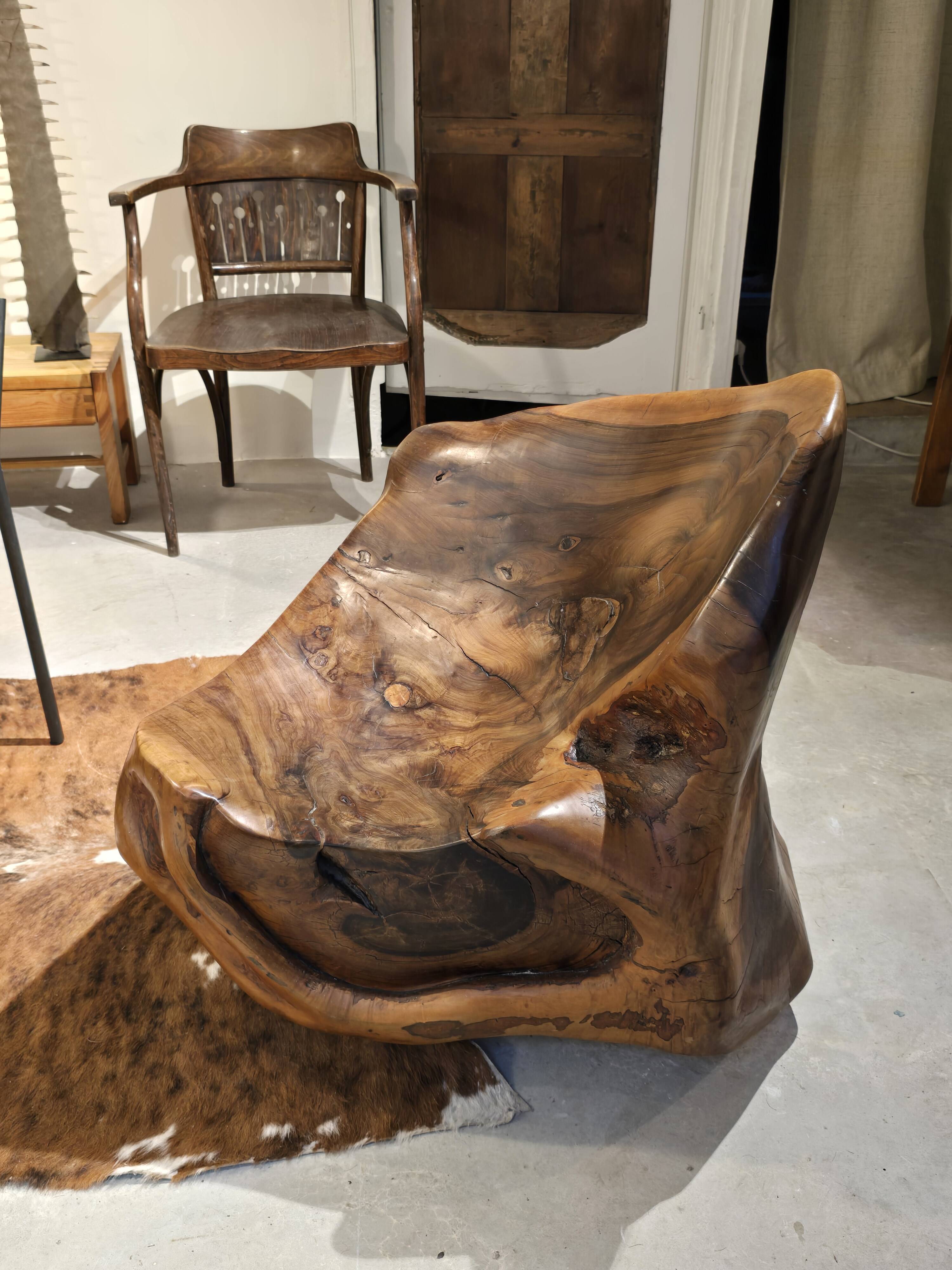 Olive wood sculpture armchair