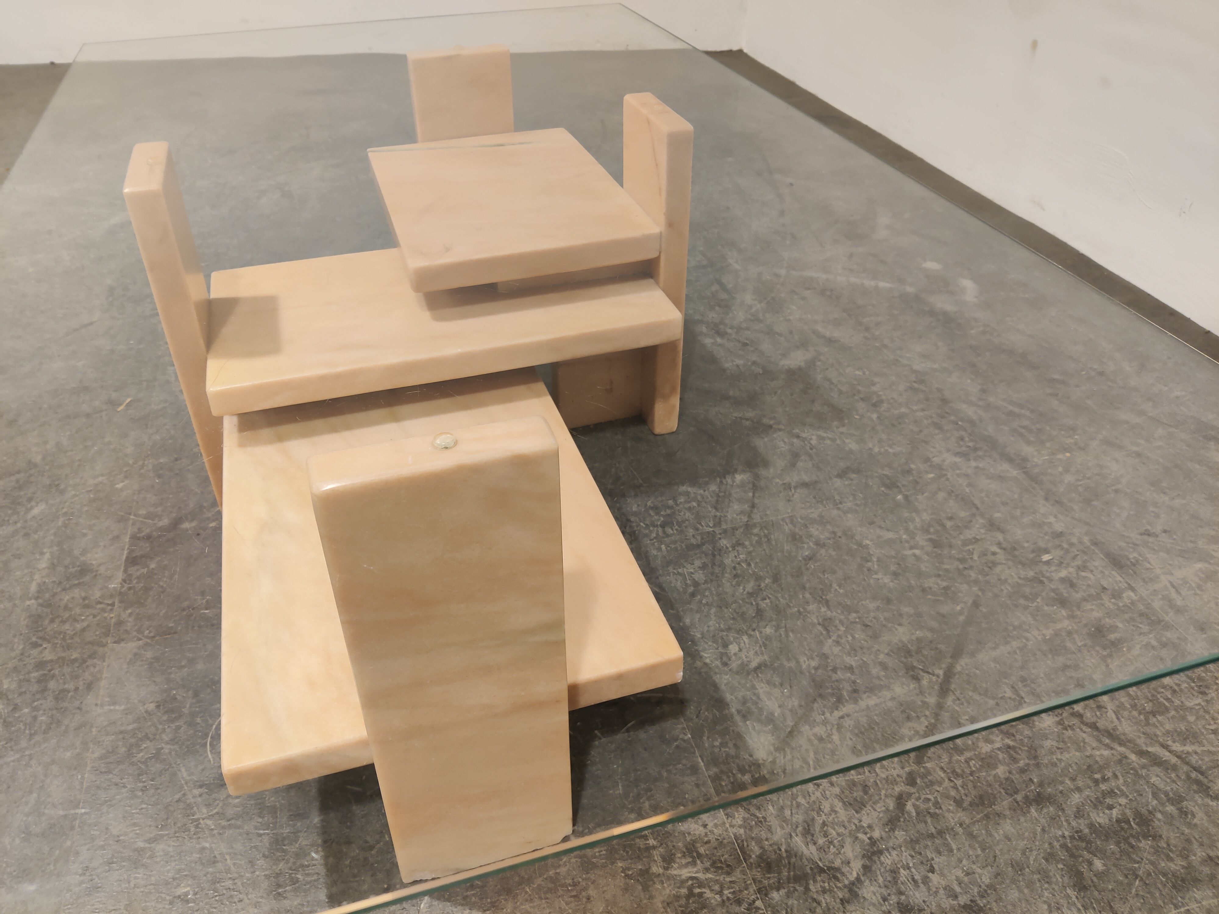 Pink marble coffee table by Willy Ballez, 1970s