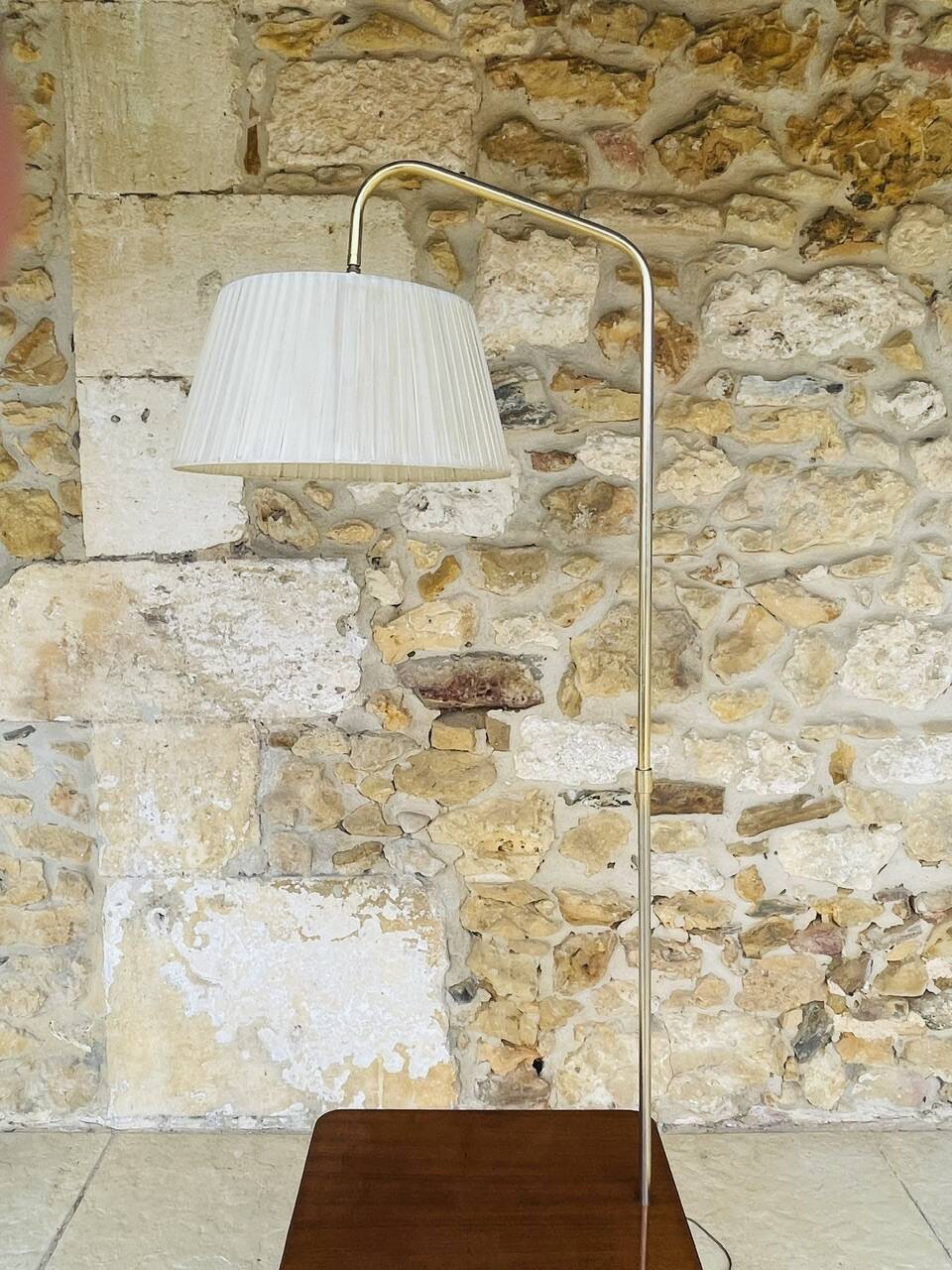 Vintage articulated floor lamp with shelf and magazine holder 1960s