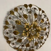 Italian gold gilded tole crystal flower flush mount, 1960s