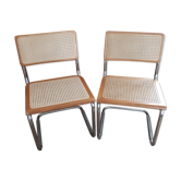 Pair of chairs wood and caning 80s