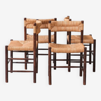 Ensemble de quatre chaises de salle à manger modèle Mid-Century Charlotte Perriand « Dordogne »