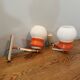 Pair of Space Age design wall lights in metal and vintage opaline.
