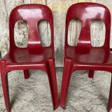 Pair of antique chairs stamp design henri massonnet red plastic 80's