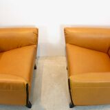 Artifort F330 ‘Cordoba’ Lounge Chairs in Soft Ochre Leather by Gerard van den Berg