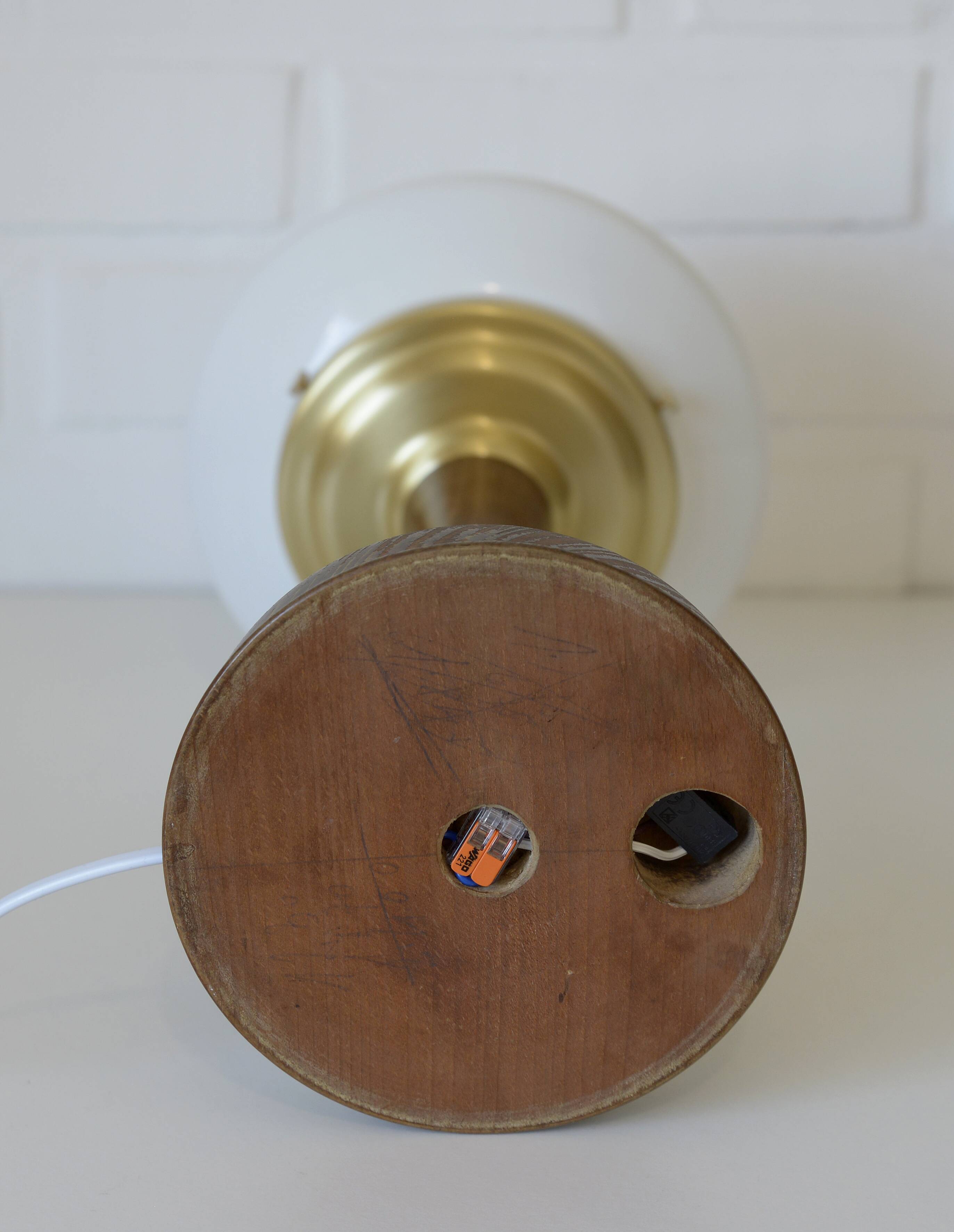 Art Deco Table Lamp | Vintage White Opaline Mushroom Glass | Restored Solid Wood | Fully Rewired | Bauhaus Style