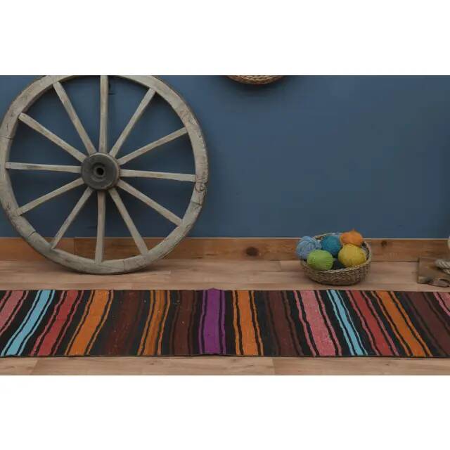 1970s Vintage Turkish Handmade Wool & Cotton Orange Runner Rug 70x311