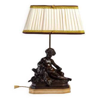 Lampe de table, bronze à patine brune du XIXème siècle