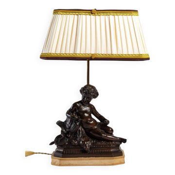 Lampe de table, bronze à patine brune du XIXème siècle