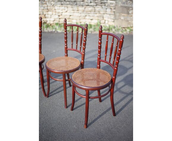 4 chaises Fischel, chaises bistrot en bois avec cannage ancienne, 20's |  Selency