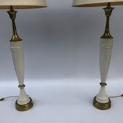 1960s laurel greek key ceramic brass table lamps hollywood regency neoclassical