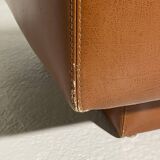 Table basse simili cuir cognac & verre