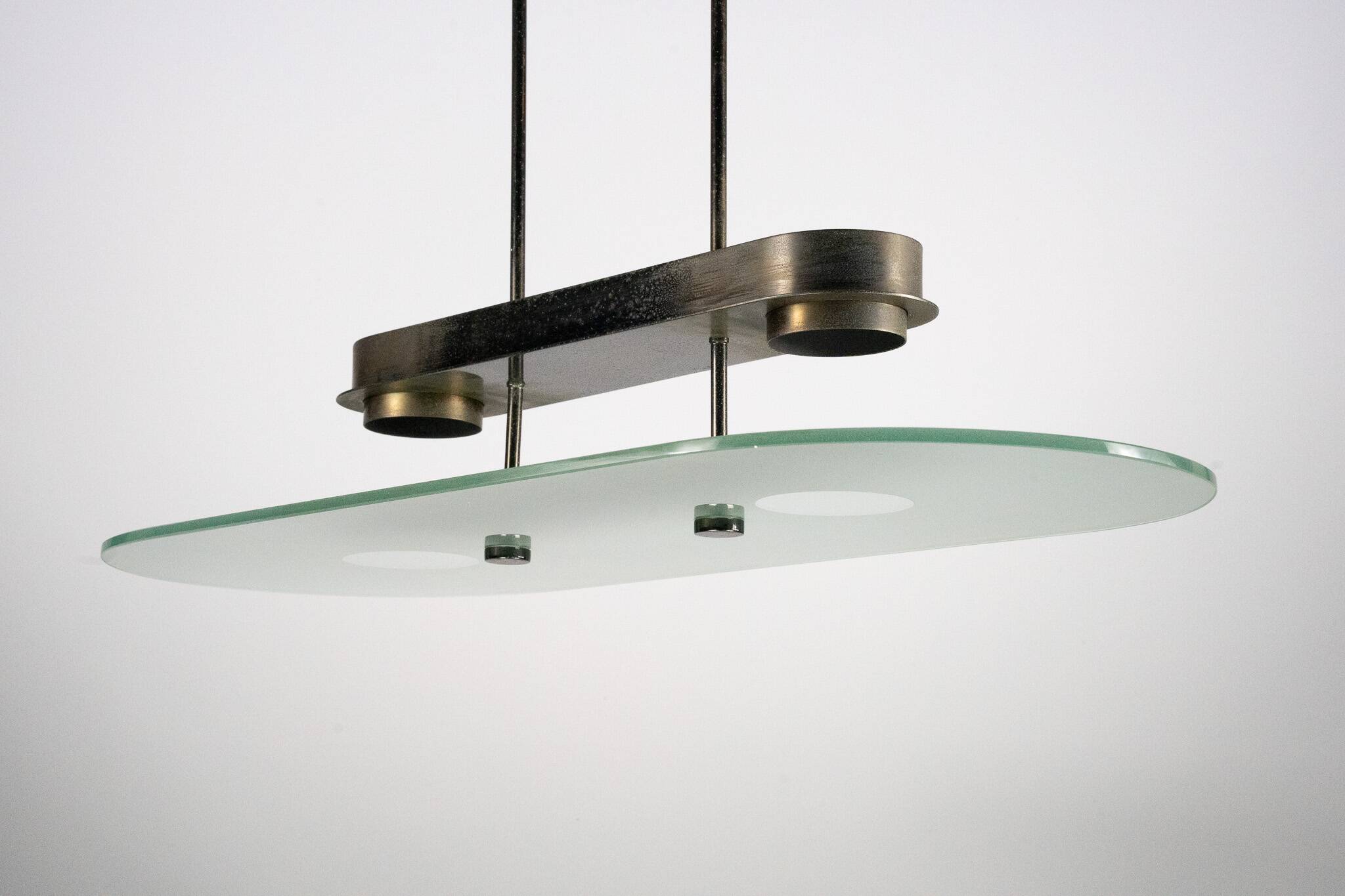 Lumi Milano Mid-Century Chandelier in Brass and Glass – Italy, 1970s