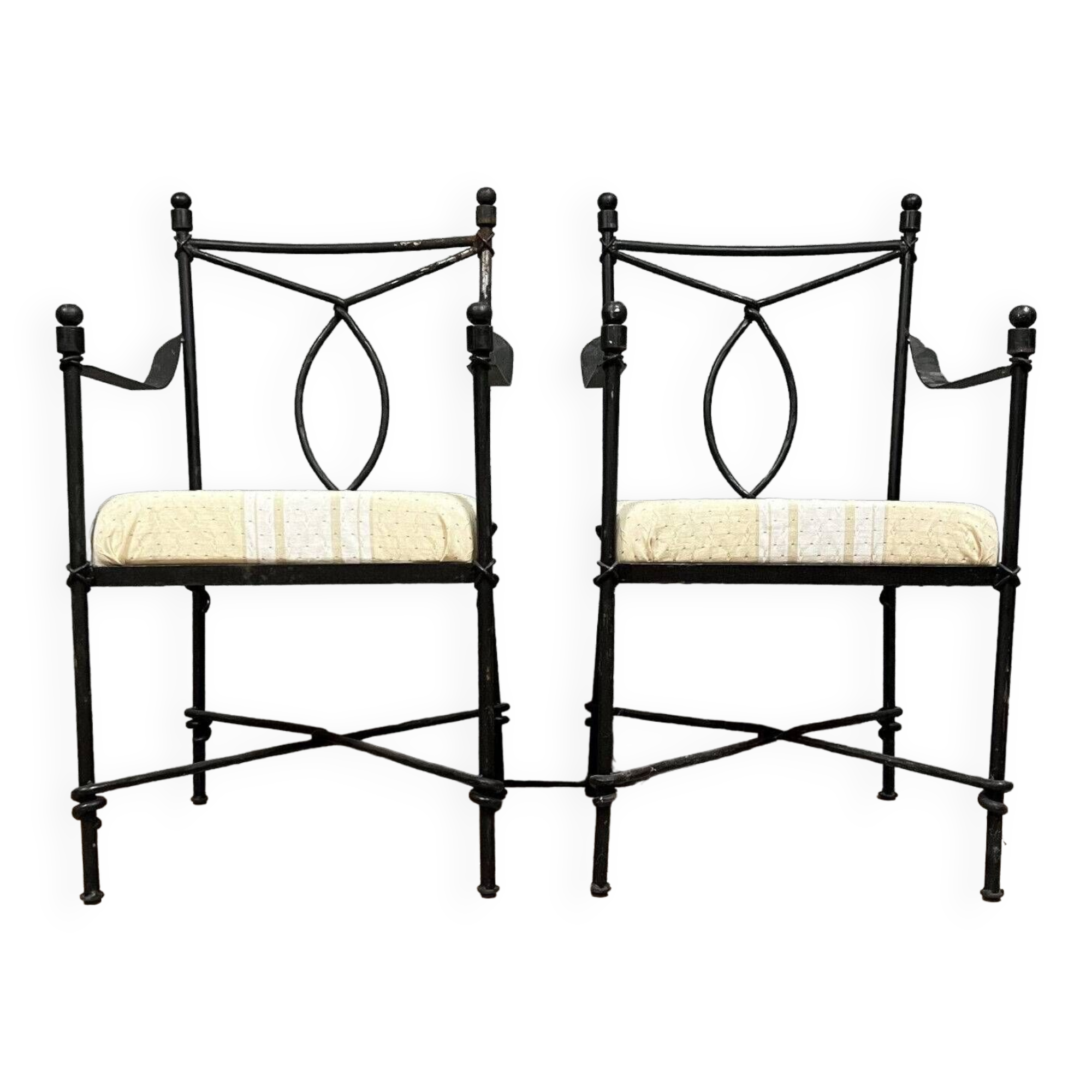 Pair of vintage iron garden armchairs circa 1980