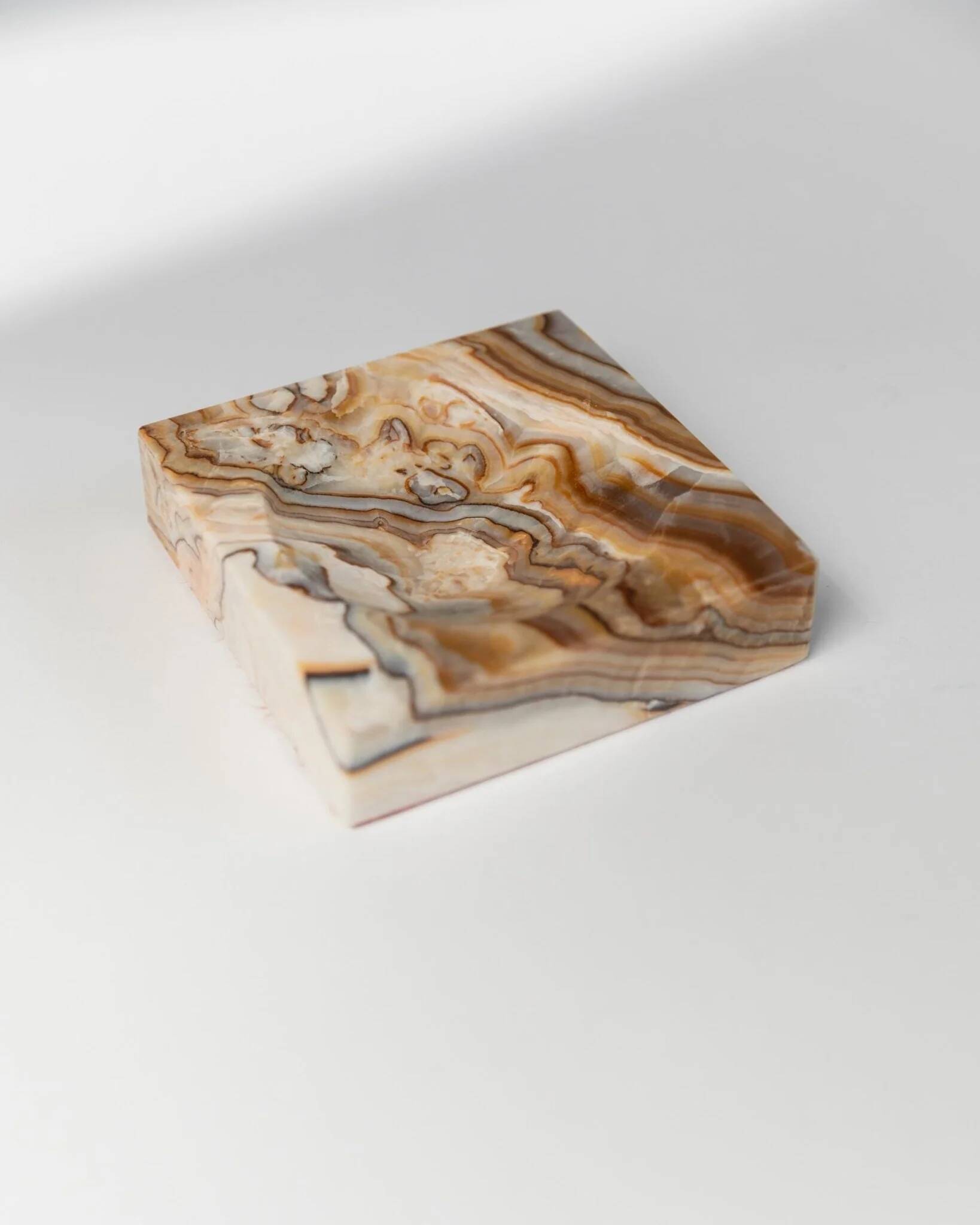 Beige-Black-Brown Marble Ashtray, Italian 1970s Design, Heavy Sculptural Table Decor