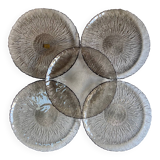 5 assiettes Arcoroc verre fumé fleur