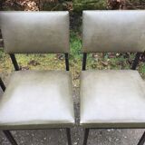 Vintage chairs guariche stone in Skaï green bottle and base in metal square tube.