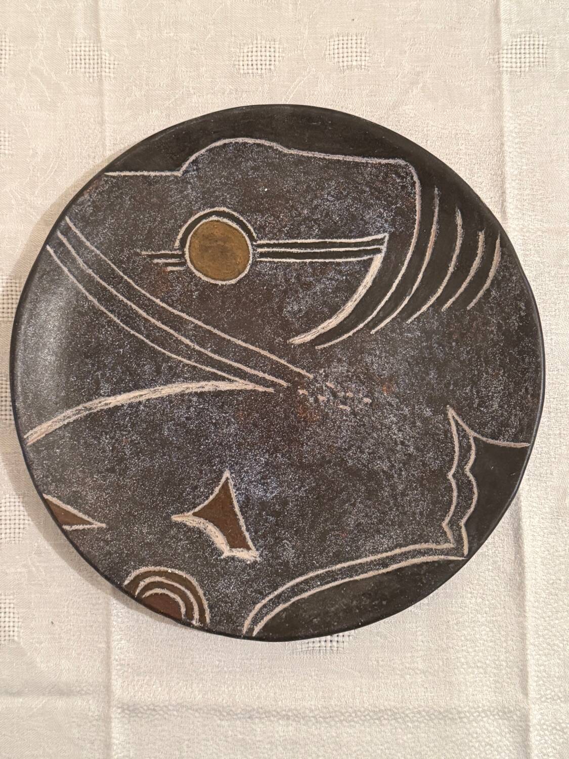 Large flat plate, signed unique piece, by Bernard Buffat