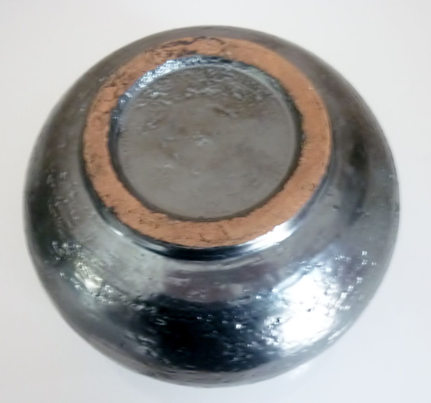 Black metal glazed ceramic bonbonnière, signed Jean Marais Vallauris