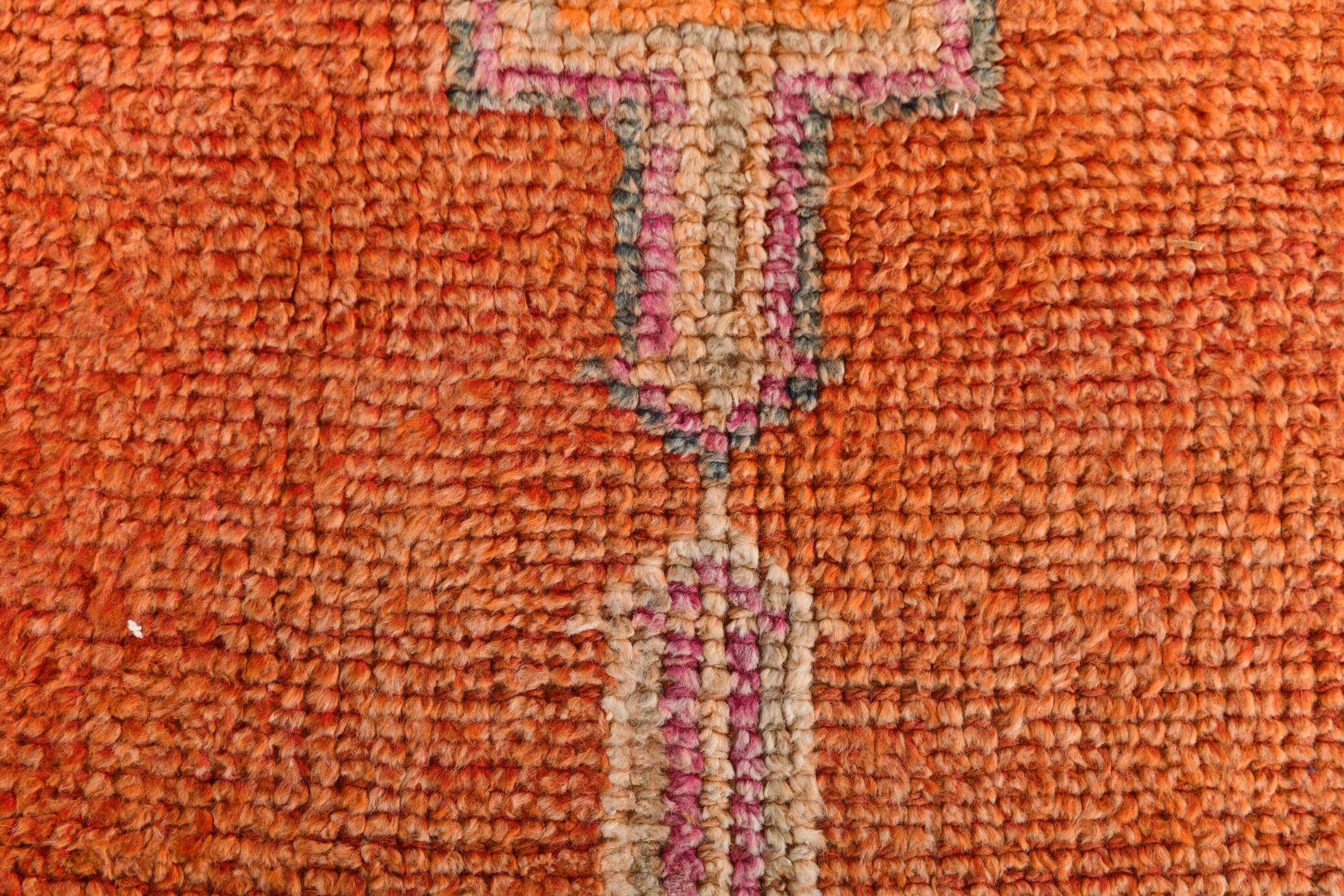 3x11 Burnt Orange Handknotted Hallway Rug, Turkish Vintage Runner Rug