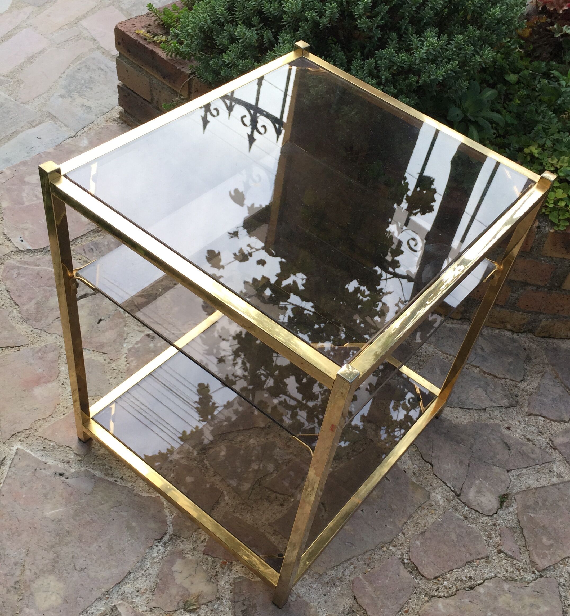 End table in smoky glass