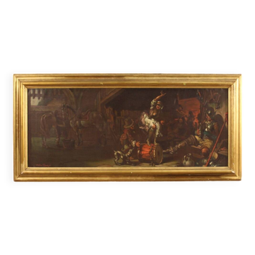 Peinture de scène populaire italienne signée par Mattia Traverso
