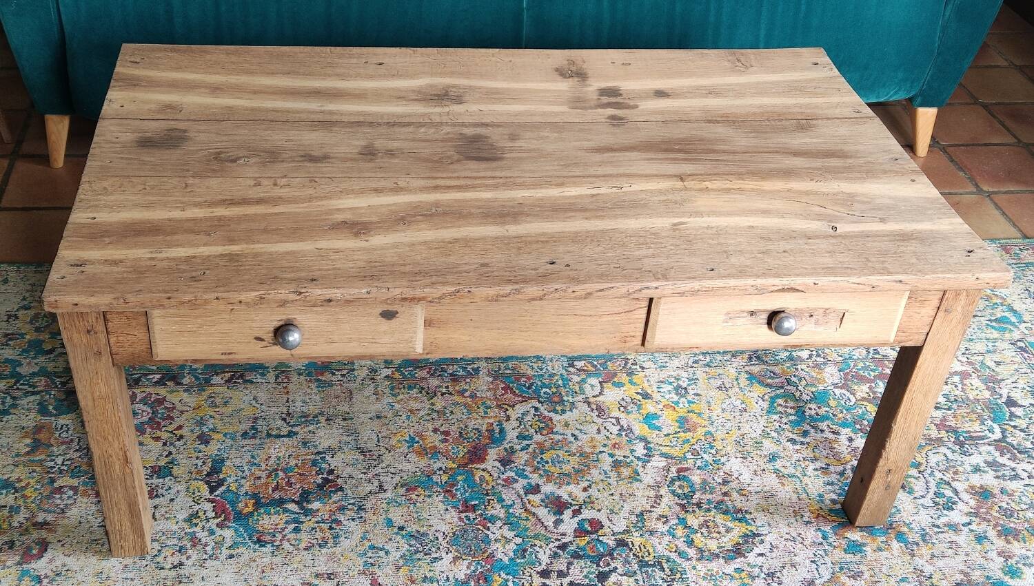 Vintage solid oak farmhouse coffee table 113x64