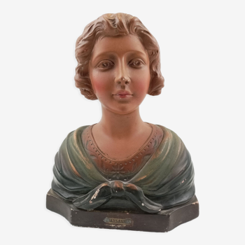 Buste de jeune fille "paysanne",vers 1860,plâtre peinture polychrome.