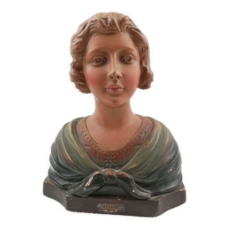 Bust of a young girl "peasant", around 1860, plaster polychrome painting.