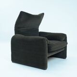 Rare Green Striped Maralunga chair by Magistretti for Cassina, Italy,