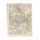 Old map of Paris and its surroundings late 19th century