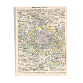 Carte ancienne de Paris et ses environs fin 19ème