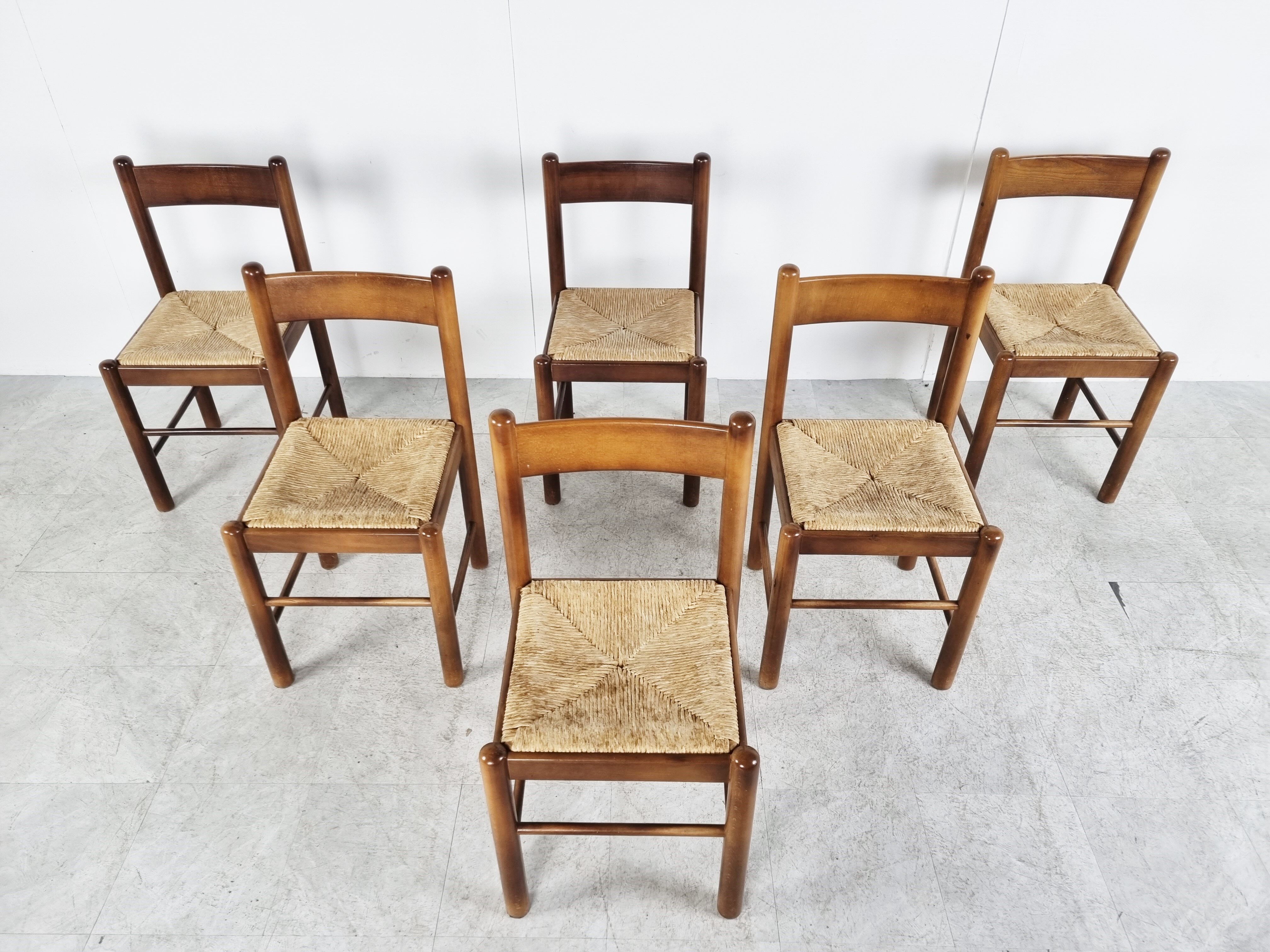 Vintage oak and wicker dining chairs, 1960s