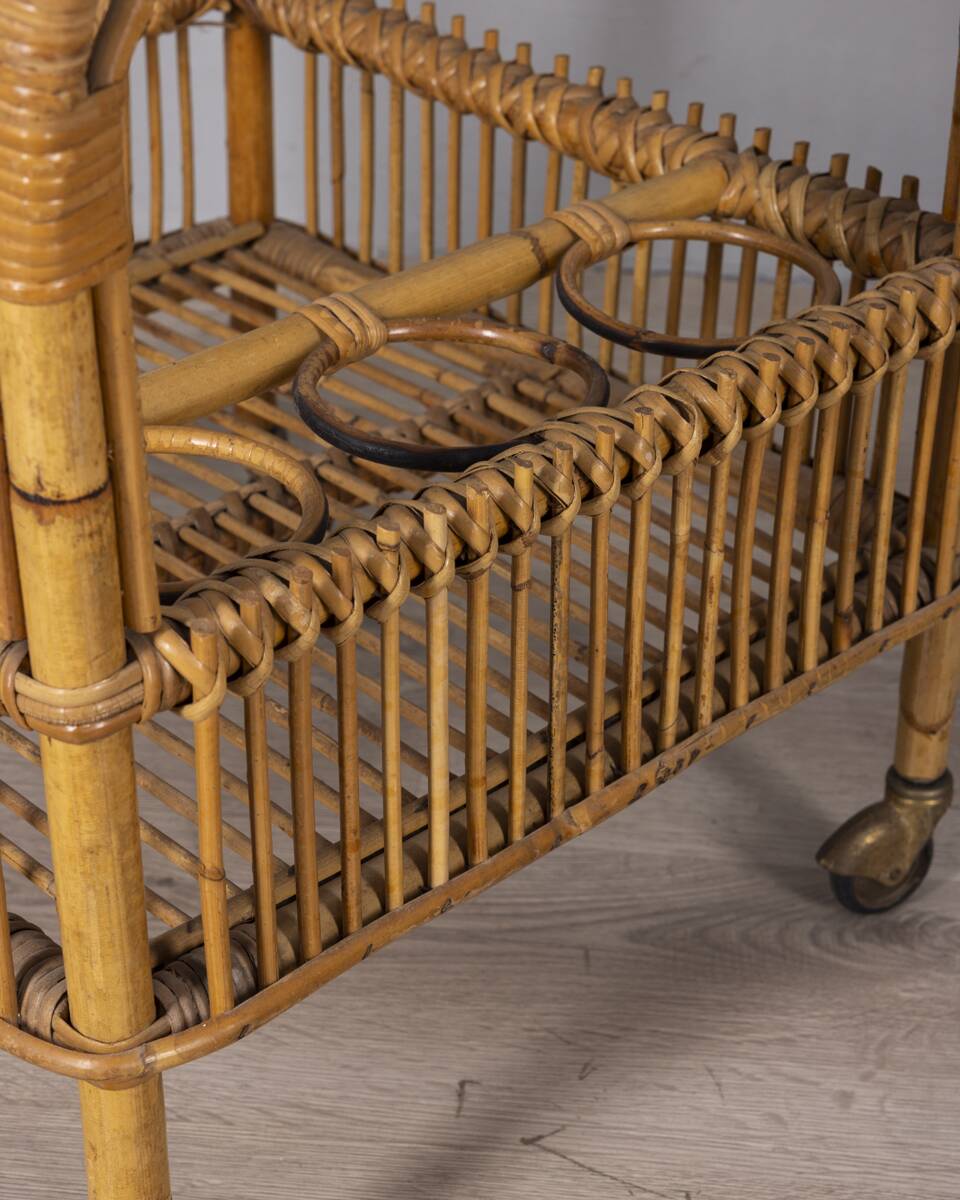 Vintage 1960s Italian-design bamboo bar cart