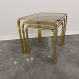Brass and smoked glass nesting tables, 1970s