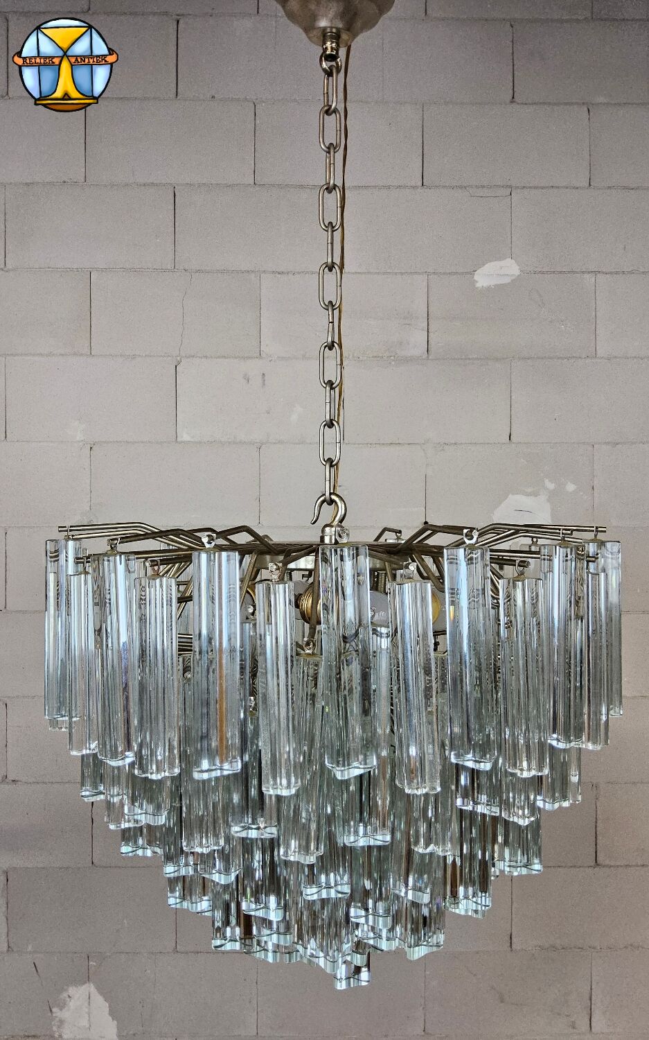 Vintage Italian crystal chandelier Venini Triedi Murano (1960s)