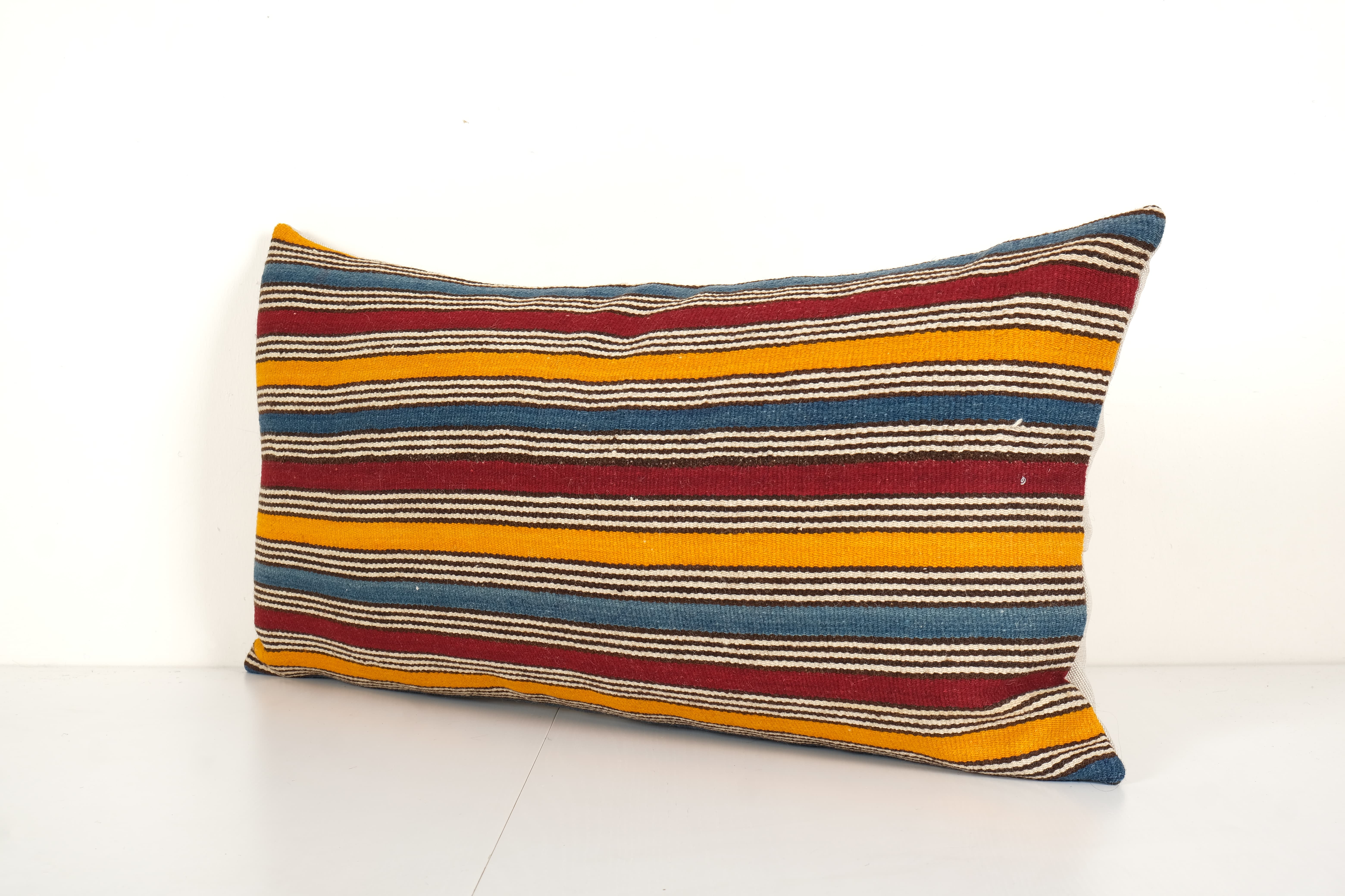 Queen boho woven bedding kilim pillow cover, oversize striped turkish lumbar cushion with anatolian