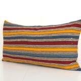 Queen boho woven bedding kilim pillow cover, oversize striped turkish lumbar cushion with anatolian