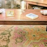 Old French farmhouse table in walnut, turned legs, waxed finish