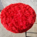 Tripod stool with vintage red moumoute seat