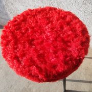 Tripod stool with vintage red moumoute seat