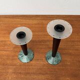 Vintage postmodern Italian wooden and stone candle holders, 1980s, set of 2.