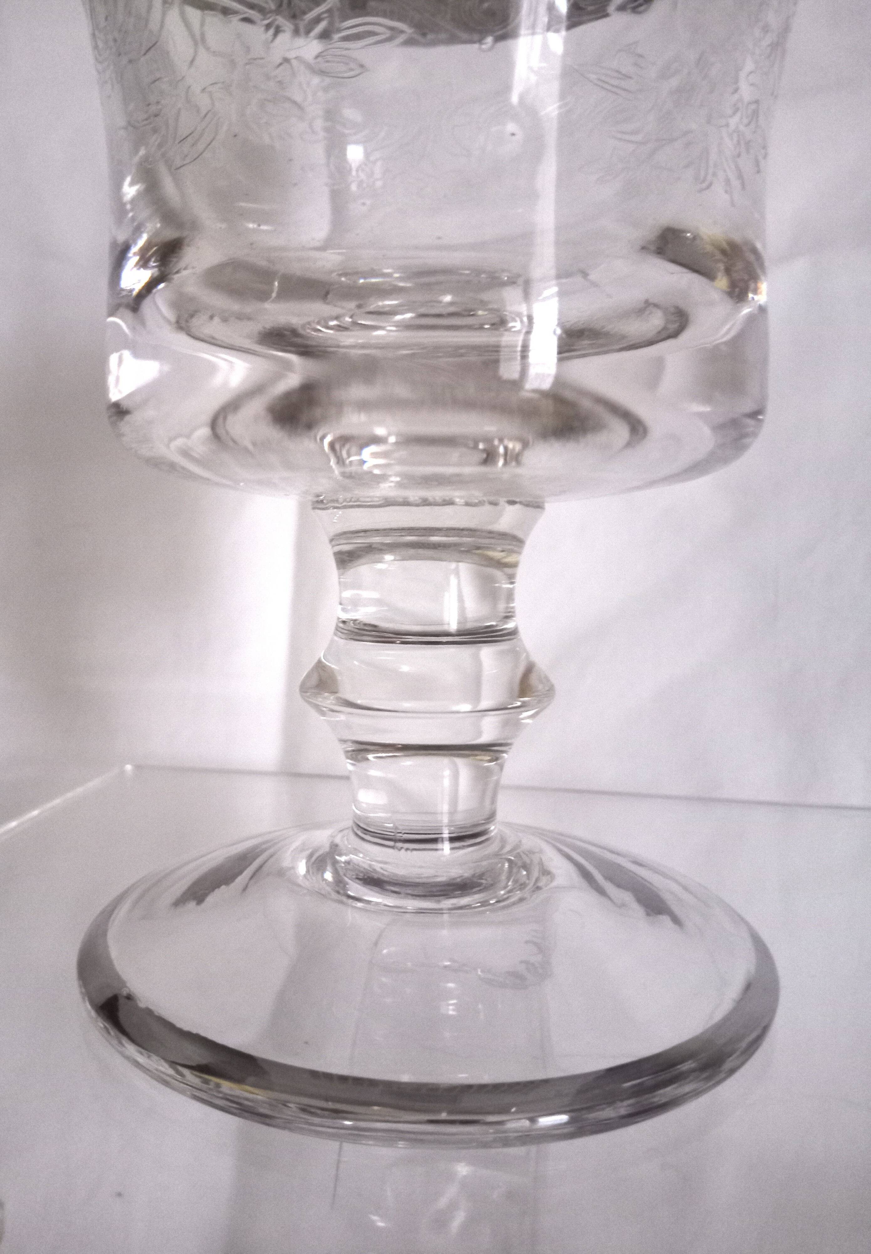 Set of 5 engraved Murano wine (or water) glasses, silver rim