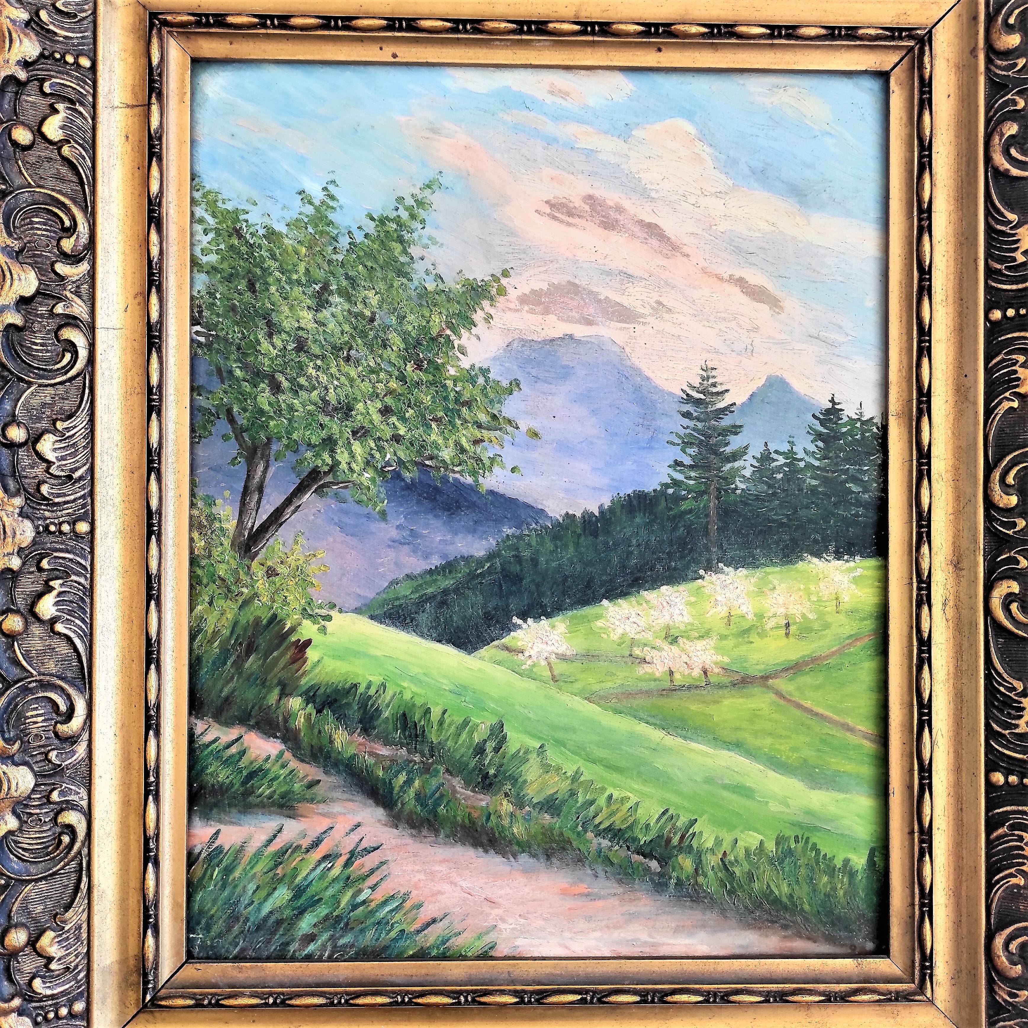 Boxed table old countryside landscape in the mountains